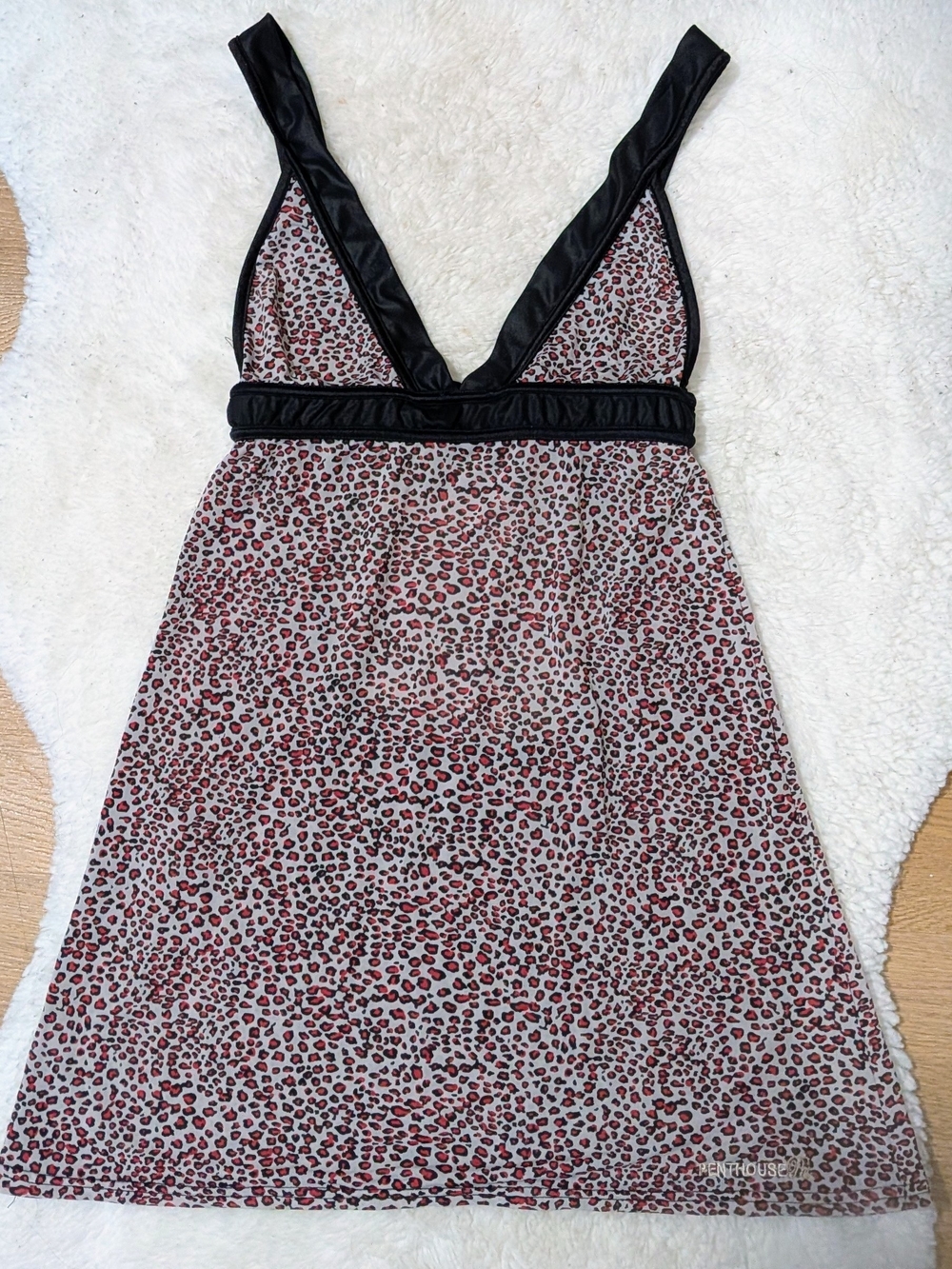 Penthouse Pet 🗝️ Women’s Leopard Lingerie Dress with Black Trim And Open Back